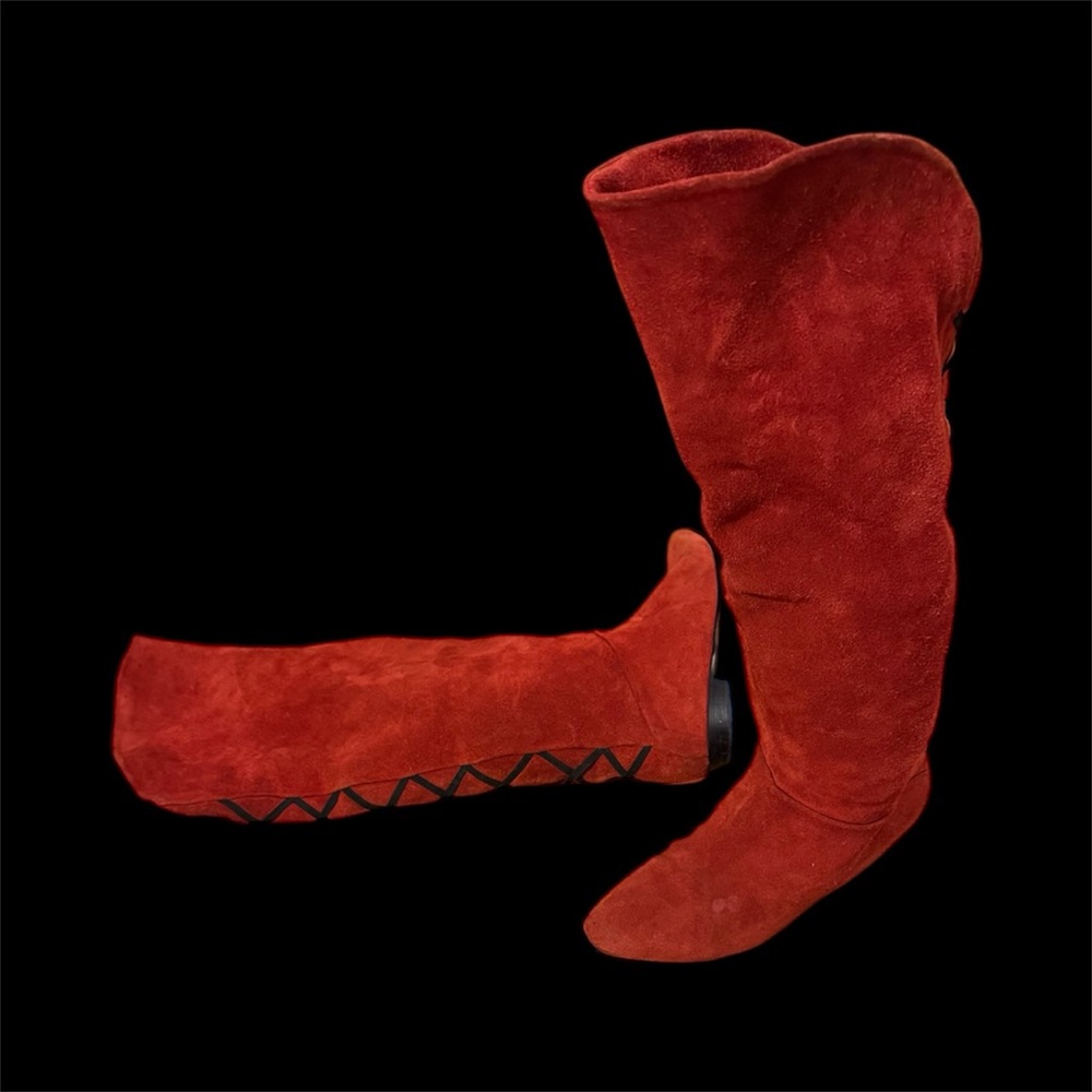 Red Italian Suede Knee-High Boots size 10 - Picture 3 of 9